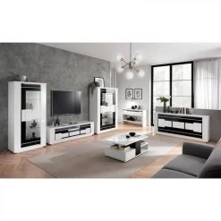 Modern Living Meuble TV L.170 BELLARIVA Laqué Blanc/ Gris Anthracite -Vente-unique shop meuble tv l170 bellariva laque blanc gris 9690026 25112836 1140x1140