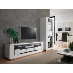Modern Living Meuble TV L.170 BELLARIVA Laqué Blanc/ Gris Anthracite -Vente-unique shop meuble tv l170 bellariva laque blanc gris 9690026 25112842 1140x1140