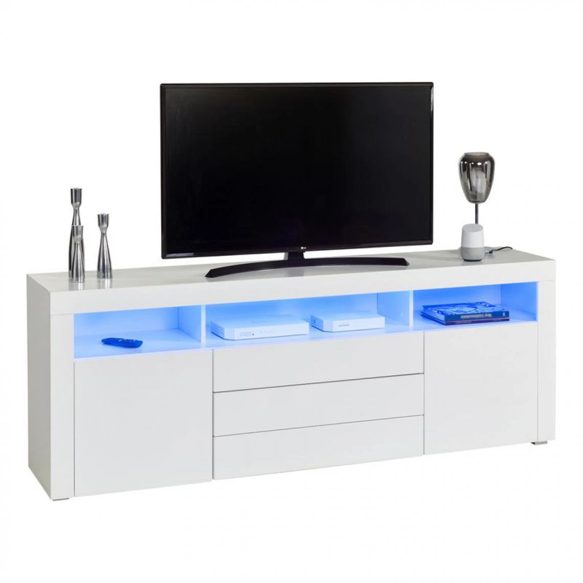 Meuble TV L.180 CM MODERN LIVING Blanc Brillant Goal 3 Meuble TV L.180 CM MODERN LIVING Blanc Brillant Goal