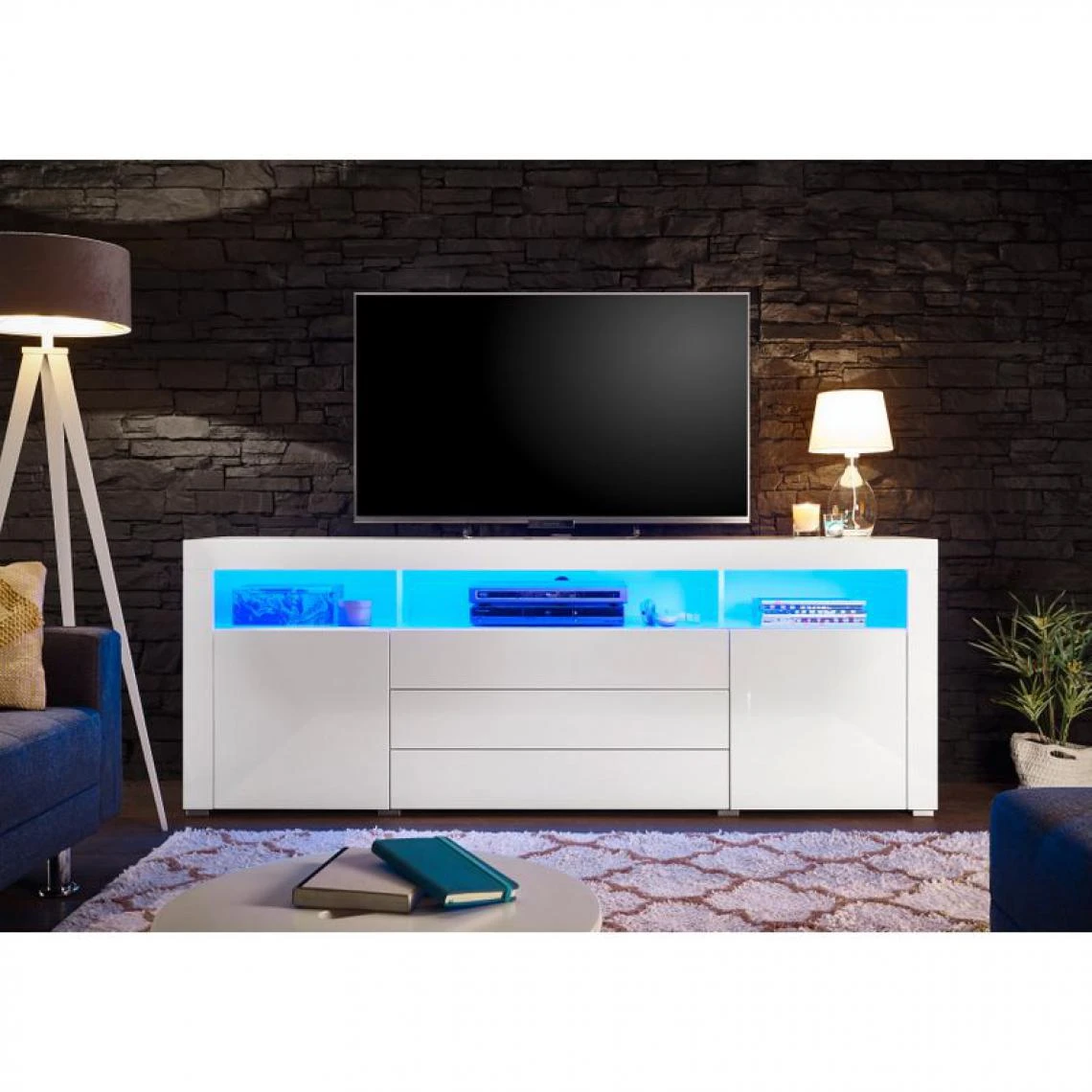 Meuble TV L.180 CM MODERN LIVING Blanc Brillant Goal 4 Meuble TV L.180 CM MODERN LIVING Blanc Brillant Goal – Image 2