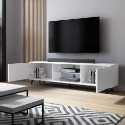 Selsey Meuble Tv - LEFYR - 140 Cm - Blanc Mat / Blanc Brillant - éclairage L... -Vente-unique shop meuble tv lefyr 140 cm blanc mat blanc brillant eclairage led 10150734 26117308 1140x1140