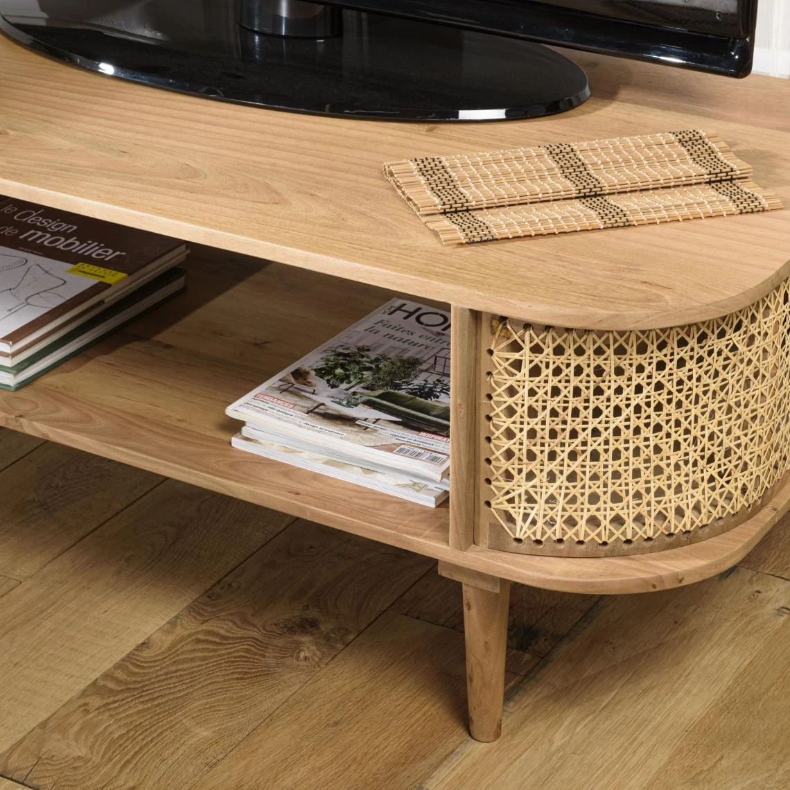 MACABANE Meuble TV Marron Bois De Jamelonier Et Cannage Naturel ISA 7 MACABANE Meuble TV Marron Bois De Jamelonier Et Cannage Naturel ISA – Image 5