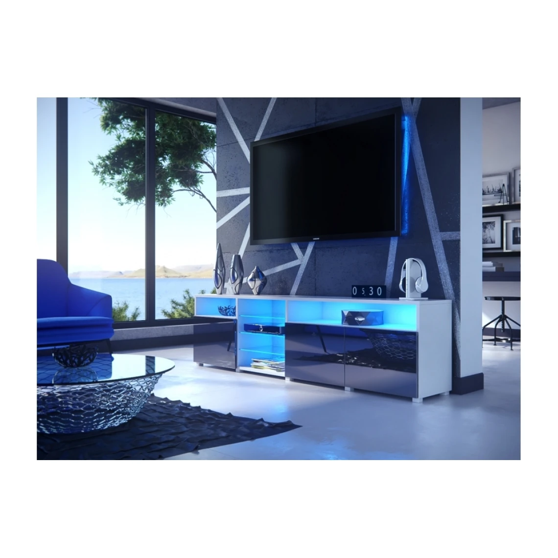 Dusine MEUBLE TV MASSIMO 200 Cm Blanc Mat Et Portes Noir Laquées LED RGB 3 Dusine MEUBLE TV MASSIMO 200 Cm Blanc Mat Et Portes Noir Laquées LED RGB