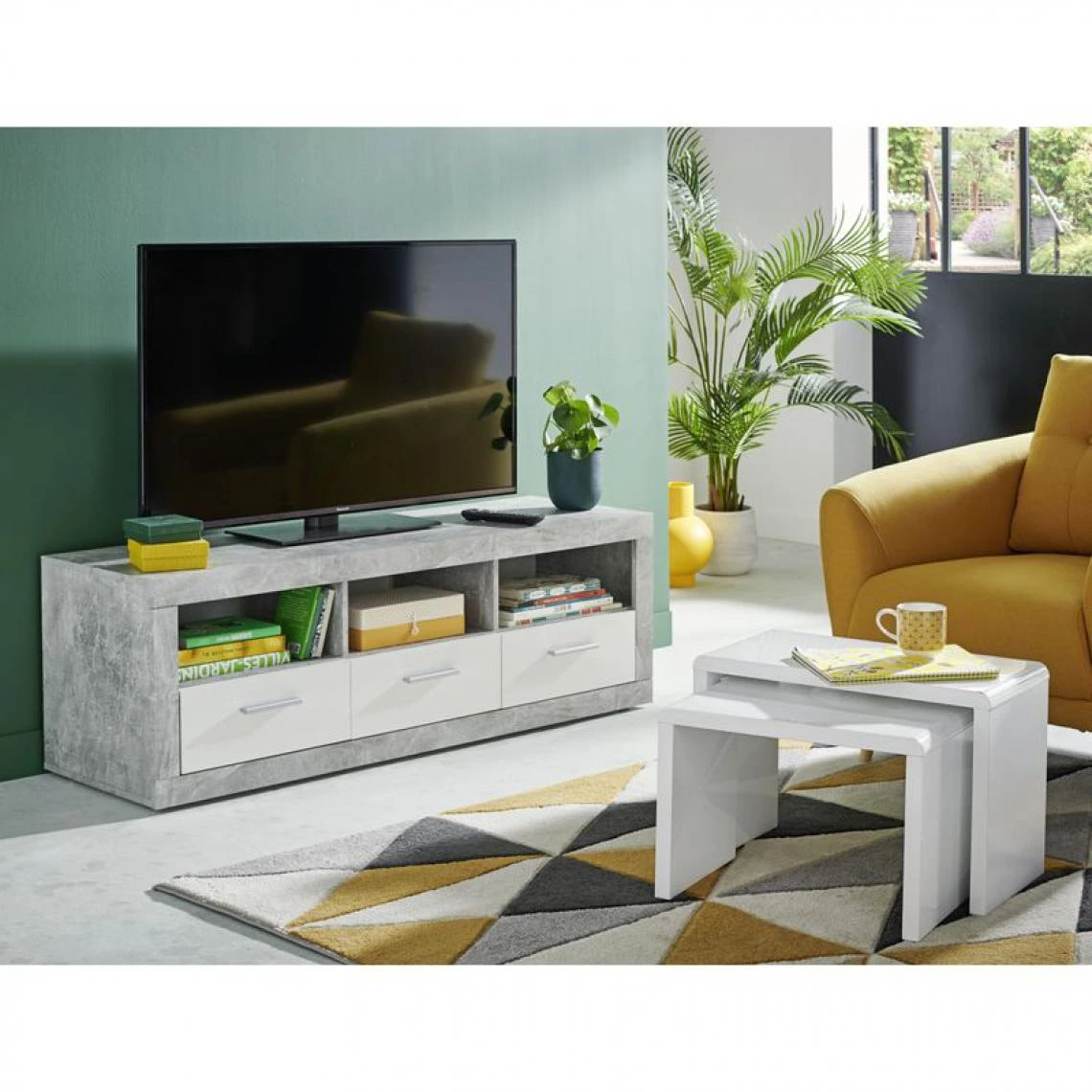 BUT Meuble TV MATT Béton/blanc 4 BUT Meuble TV MATT Béton/blanc – Image 2