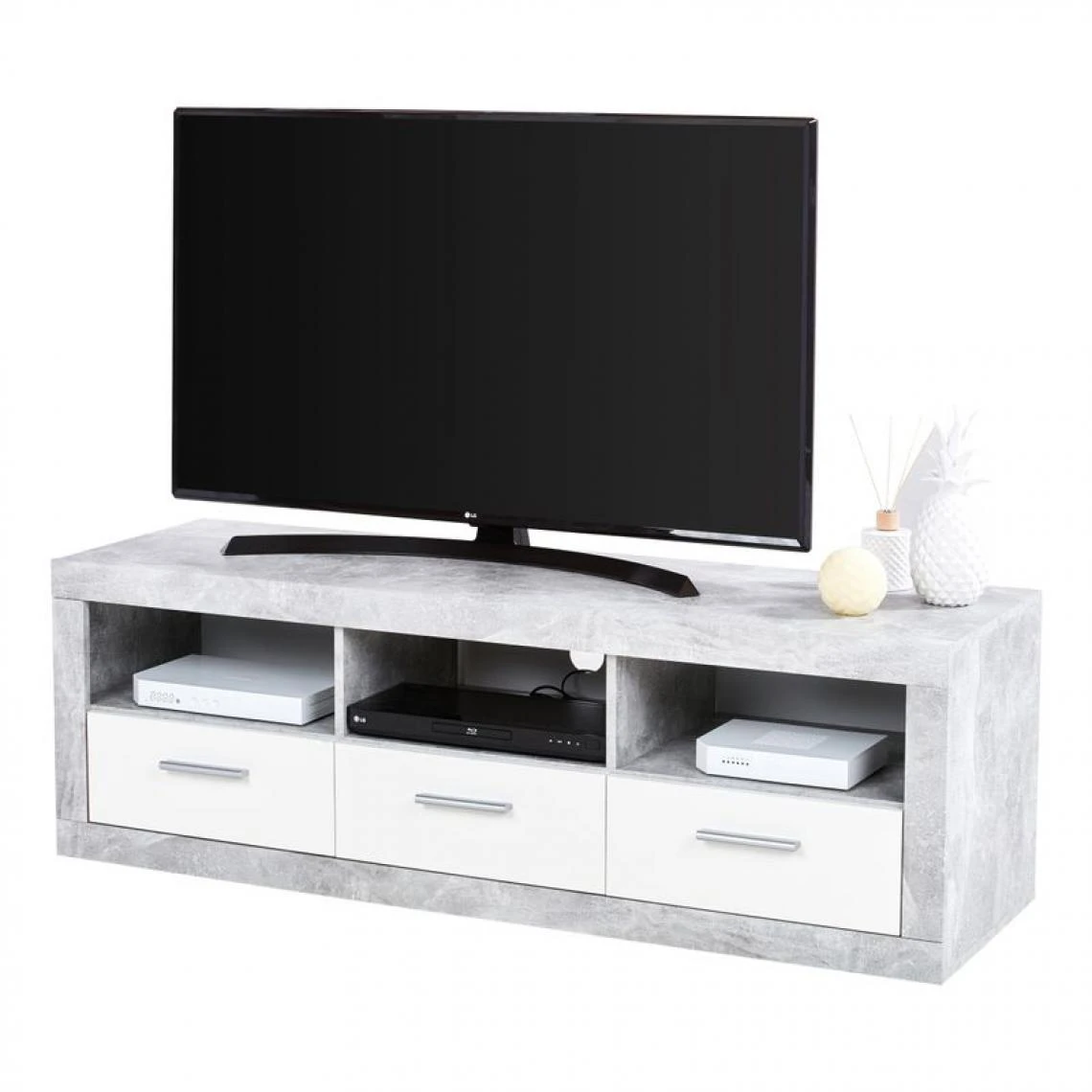 BUT Meuble TV MATT Béton/blanc 5 BUT Meuble TV MATT Béton/blanc – Image 3