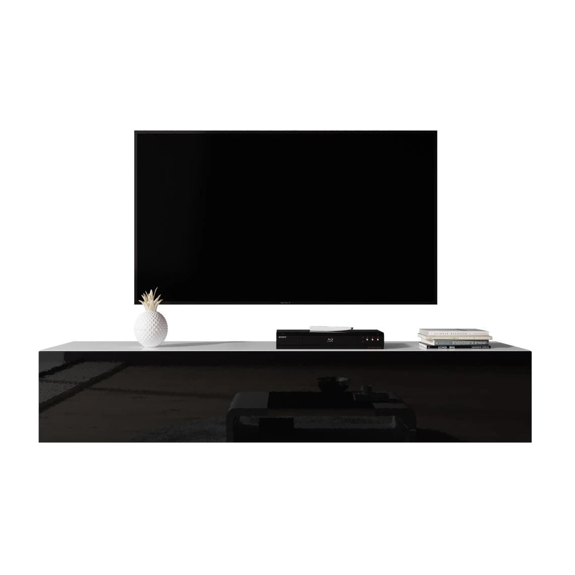 Furnix Meuble Tv / Meuble Suspendu ZIBO 160 Cm Blanc Mat / Noir Brillant Styl... 6 Furnix Meuble Tv / Meuble Suspendu ZIBO 160 Cm Blanc Mat / Noir Brillant Styl... – Image 4