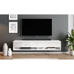 Furnix Meuble Tv / Meuble Tv Suspendu ALYX 160 X 32 X 34 Cm Style Industriel ... -Vente-unique shop meuble tv meuble tv suspendu alyx 160 x 32 x 34 cm style industriel blanc mat blanc brillant avec led 13182216 35772300 1140x1140