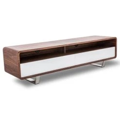 La Maison Du Canapé Meuble TV Bois Et Laqué MIA - Noyer/Blanc -Vente-unique shop meuble tv mia profil