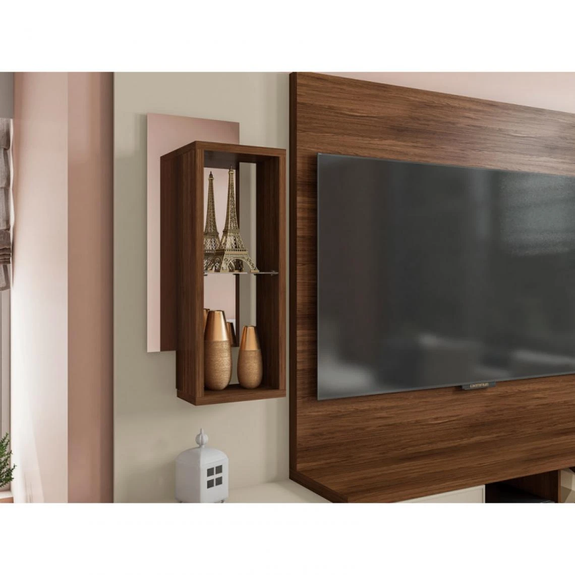Caemmum Meuble TV Mural 75 Pouces Wengé Et Ecru 4 Caemmum Meuble TV Mural 75 Pouces Wengé Et Ecru – Image 2