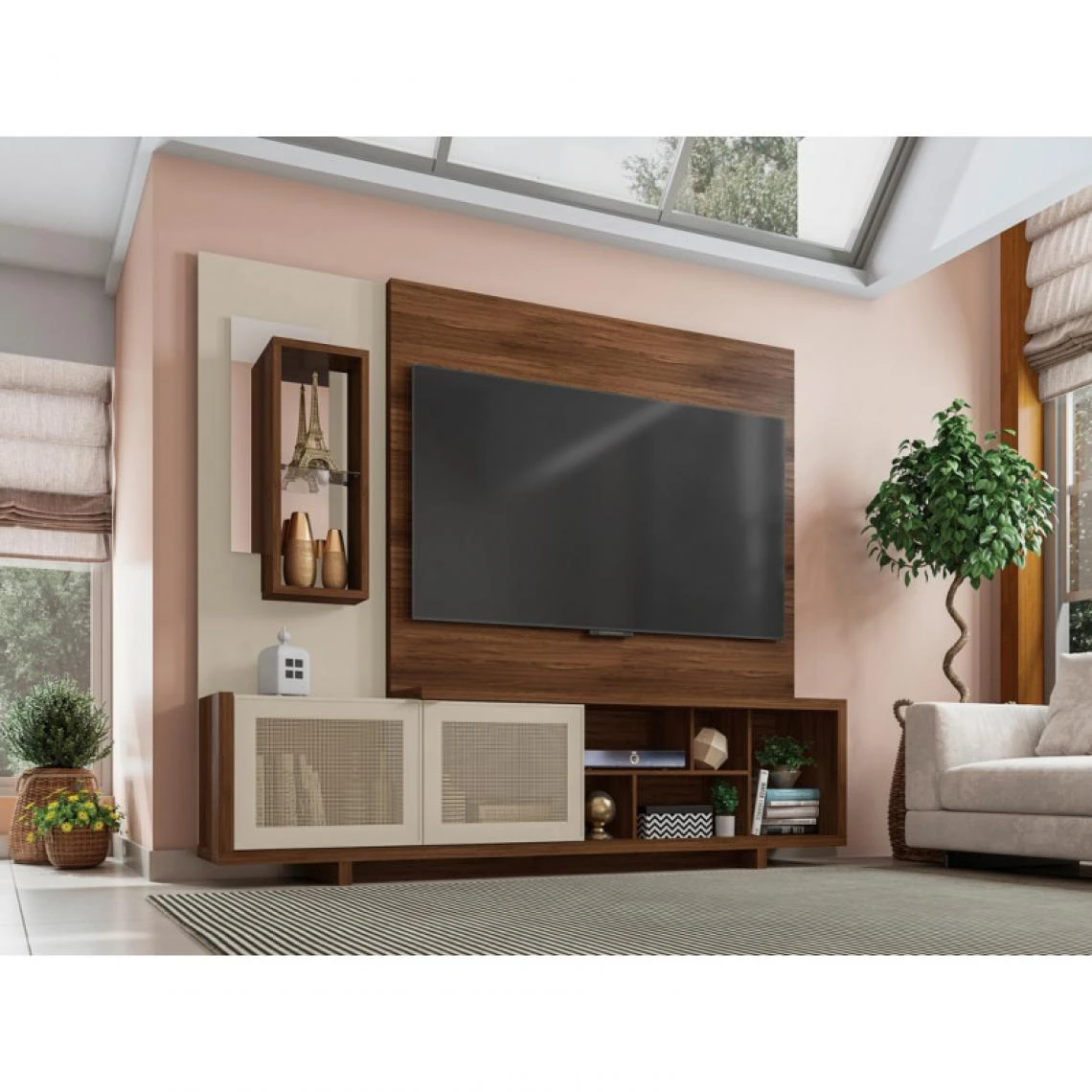 Caemmum Meuble TV Mural 75 Pouces Wengé Et Ecru 5 Caemmum Meuble TV Mural 75 Pouces Wengé Et Ecru – Image 3
