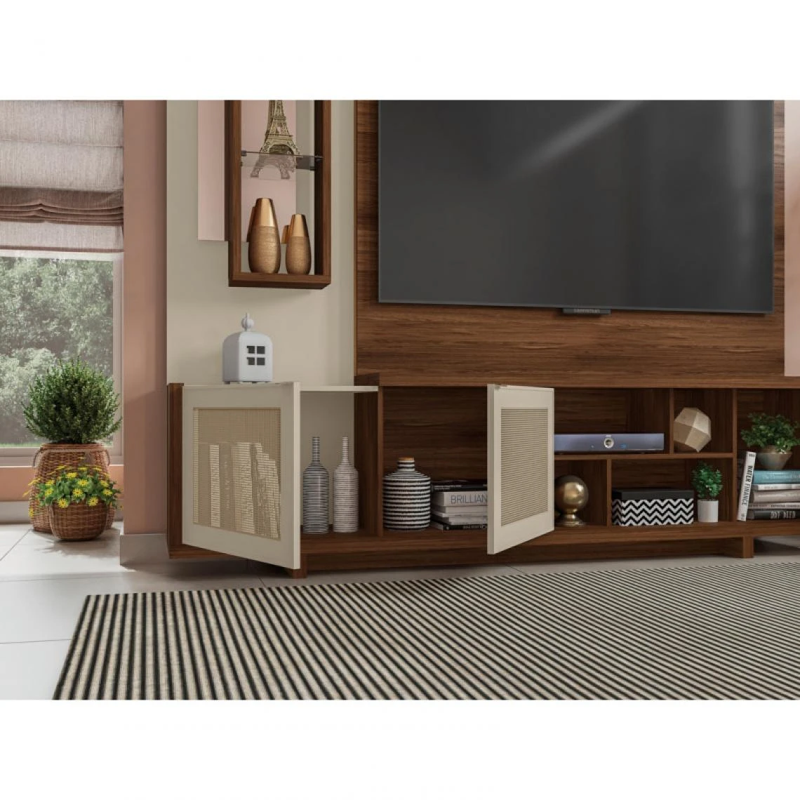 Caemmum Meuble TV Mural 75 Pouces Wengé Et Ecru 6 Caemmum Meuble TV Mural 75 Pouces Wengé Et Ecru – Image 4