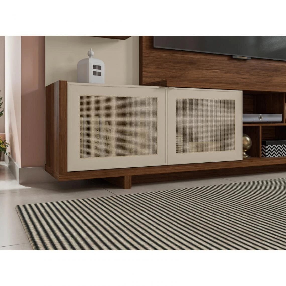 Caemmum Meuble TV Mural 75 Pouces Wengé Et Ecru 7 Caemmum Meuble TV Mural 75 Pouces Wengé Et Ecru – Image 5