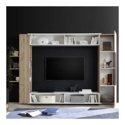 KASALINEA Meuble Tv Mural Blanc Et Béton SOPRANO 2 -Vente-unique shop meuble tv mural blanc chene zd3 z 1