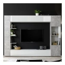 KASALINEA Meuble Tv Mural Blanc Et Béton SOPRANO 2 -Vente-unique shop meuble tv mural blanc gris zd2 z