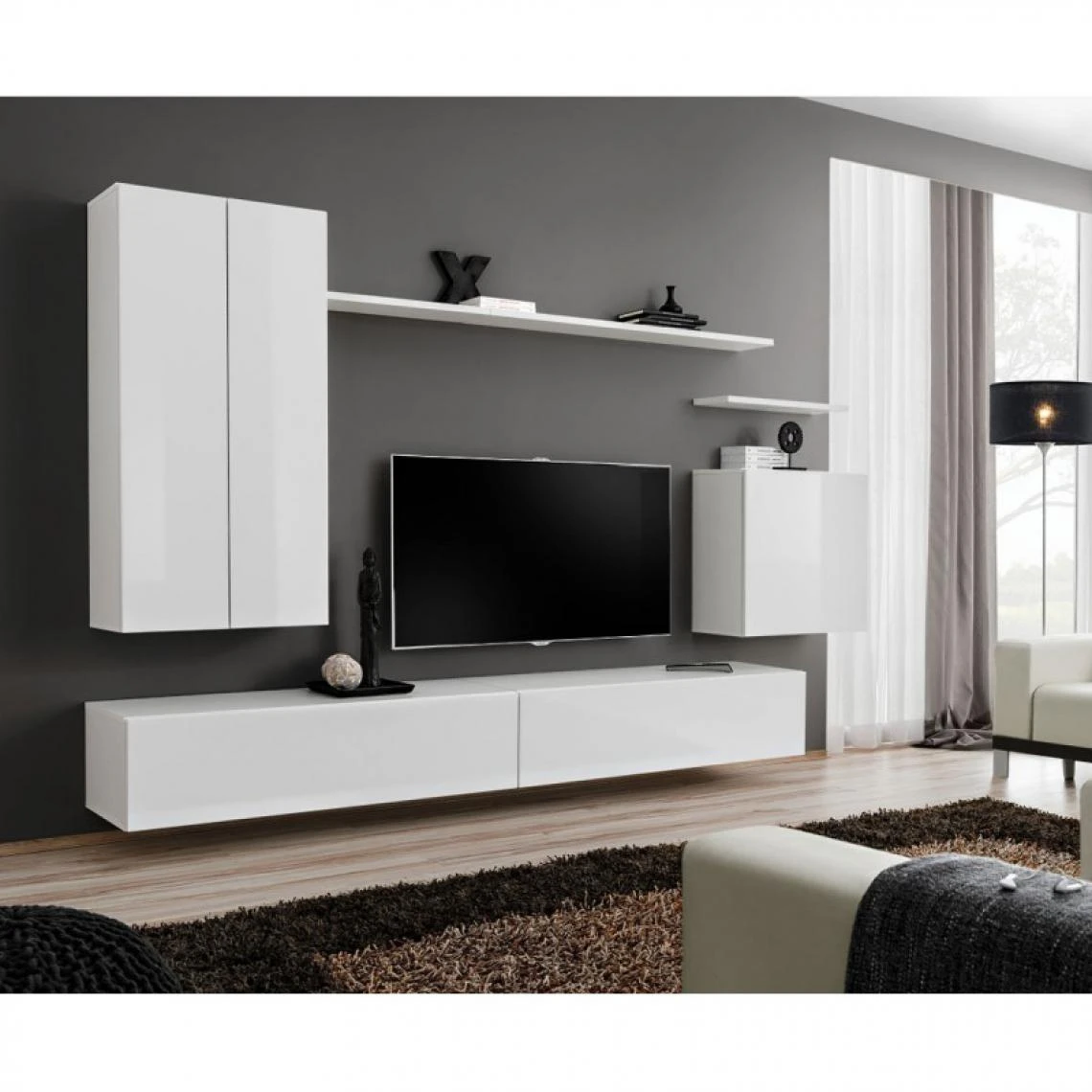 Ac-Deco Meuble TV Mural Design Switch II 270cm Blanc 3 Ac-Deco Meuble TV Mural Design Switch II 270cm Blanc