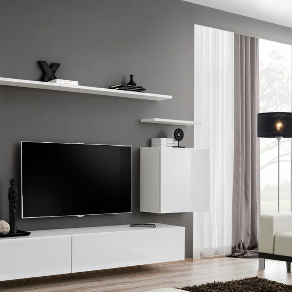 Ac-Deco Meuble TV Mural Design Switch II 270cm Blanc 5 Ac-Deco Meuble TV Mural Design Switch II 270cm Blanc – Image 3
