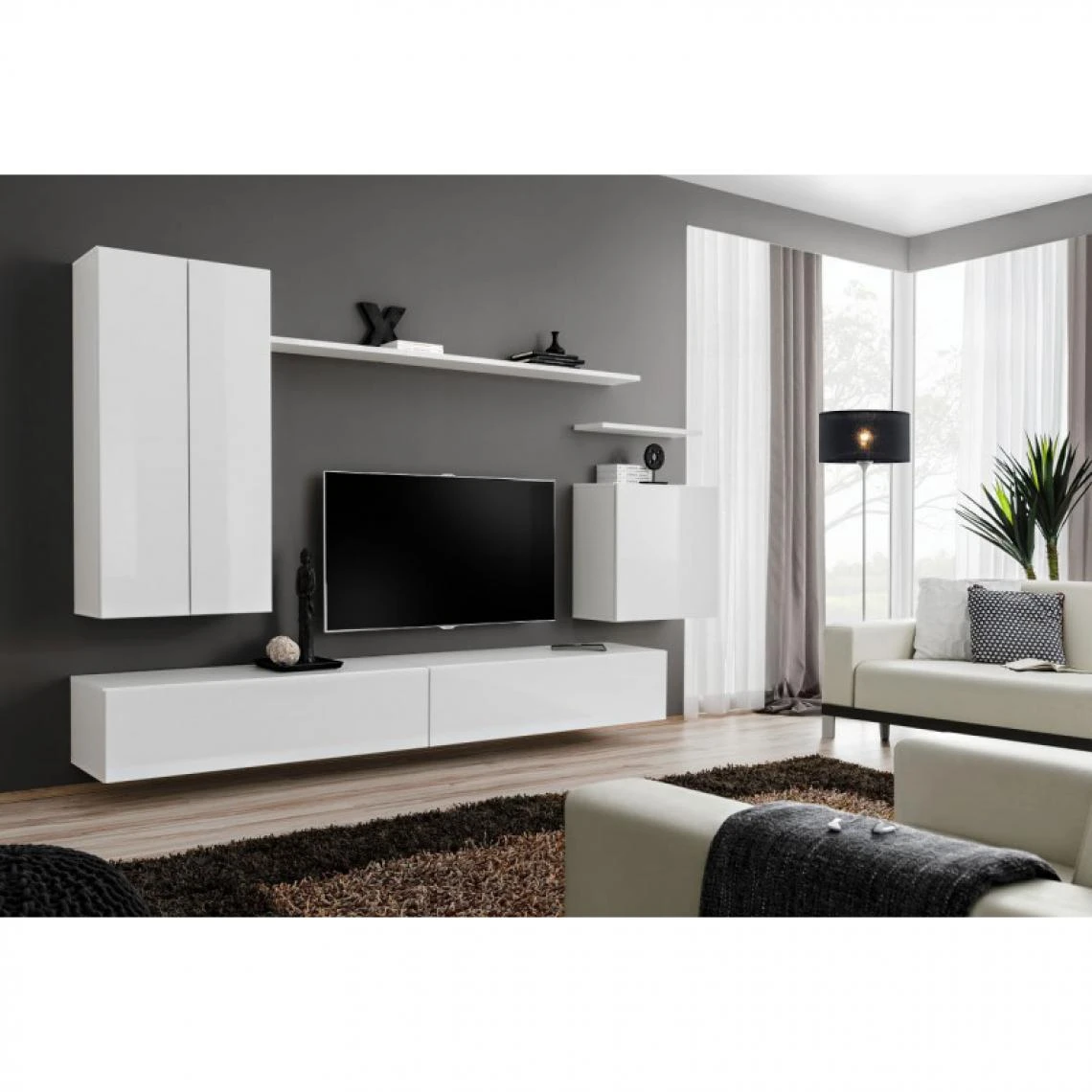 Ac-Deco Meuble TV Mural Design Switch II 270cm Blanc 6 Ac-Deco Meuble TV Mural Design Switch II 270cm Blanc – Image 4