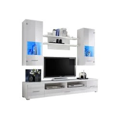 Dusine Meuble TV Mural Magnetic Blanc Brillant Et Blanc Mat 200cm