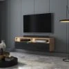 Selsey Meuble TV - REDNAW - 100 Cm - Chêne Wotan / Noir Brillant - Avec LED