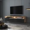 Selsey Meuble TV - REDNAW - 140 Cm - Chêne Wotan / Noir Brillant - Avec LED -Vente-unique shop meuble tv rednaw 140 cm chene wotan noir brillant avec led 10023190 25787994 1140x1140