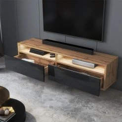 Selsey Meuble TV - REDNAW - 140 Cm - Chêne Wotan / Noir Brillant - Avec LED 8 Selsey Meuble TV - REDNAW - 140 Cm - Chêne Wotan / Noir Brillant - Avec LED -Vente-unique shop meuble tv rednaw 140 cm chene wotan noir brillant avec led 10023190 25787998 1140x1140