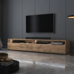 Selsey Meuble TV - REDNAW - 180 Cm - Chêne Wotan - Avec LED -Vente-unique shop meuble tv rednaw 180 cm chene wotan avec led 10150808 26117604 1140x1140