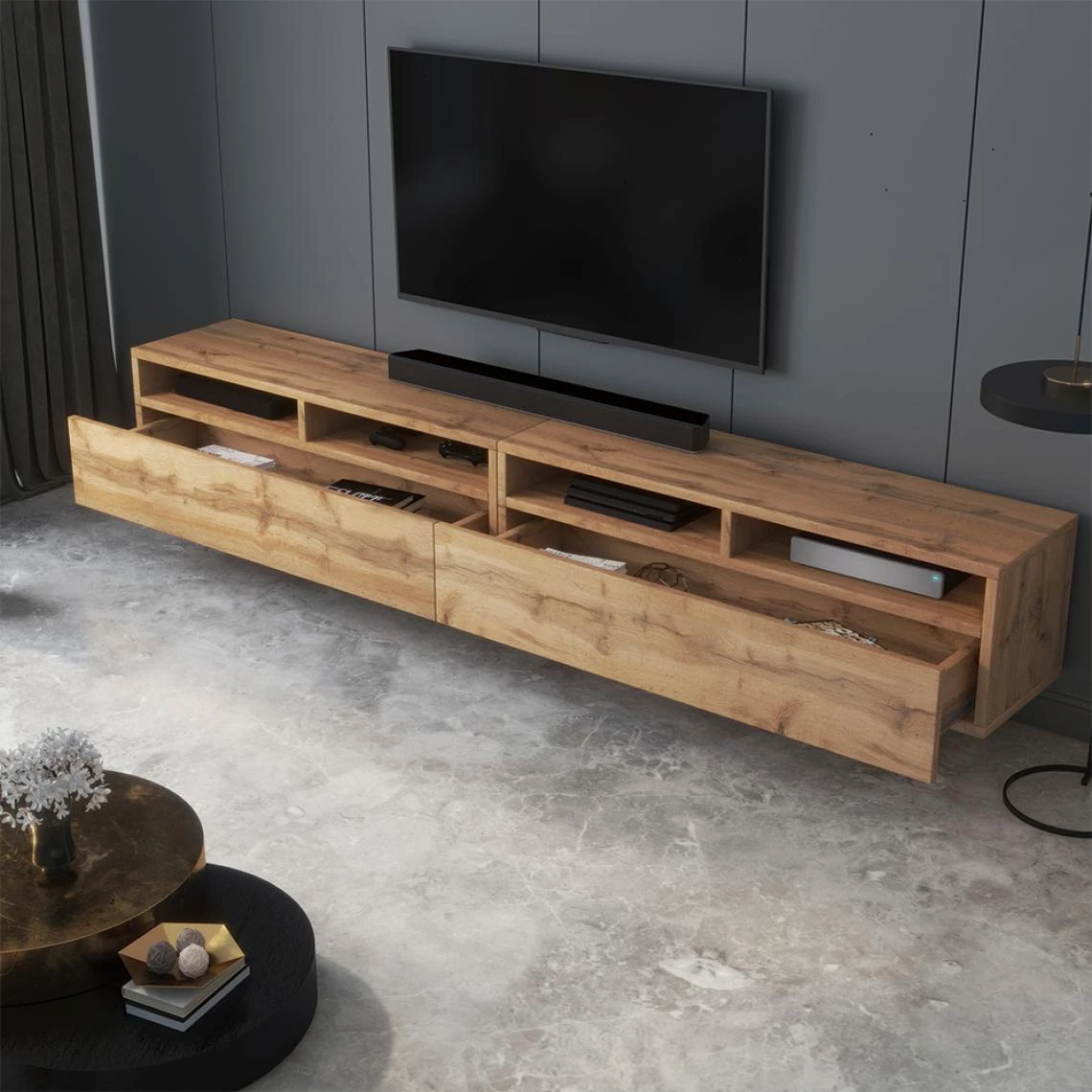 Selsey Meuble TV - REDNAW - 200 Cm - Chêne Wotan 5 Selsey Meuble TV - REDNAW - 200 Cm - Chêne Wotan – Image 3