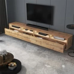 Selsey Meuble TV - REDNAW - 200 Cm - Chêne Wotan - Avec LED -Vente-unique shop meuble tv rednaw 200 cm chene wotan avec led 10150756 26117398 1140x1140