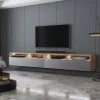 Selsey Meuble TV - REDNAW - 200 Cm - Chêne Wotan / Gris Brillant - Avec LED