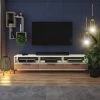 Selsey Meuble Tv - RIKKE - 160 Cm - Blanc Mat / Chêne Wotan - Avec LED à Pi...