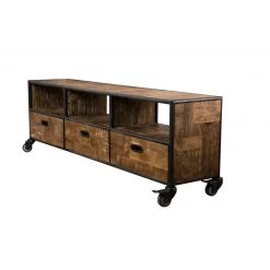 MACABANE Meuble TV À Roulettes ALIDA 3 Tiroirs 3 Niches Bois Teck Recyclé Et ... -Vente-unique shop meuble tv roulettes alida 3 tiroirs 3 niches bois teck recycle et metal design 501450 4 1140x1140