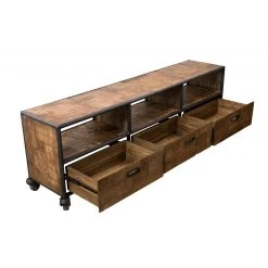 MACABANE Meuble TV À Roulettes ALIDA 3 Tiroirs 3 Niches Bois Teck Recyclé Et ... -Vente-unique shop meuble tv roulettes alida 3 tiroirs 3 niches bois teck recycle et metal design 501450 5 1140x1140