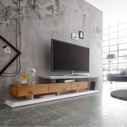 Inside 75 Meuble TV Design EMERAINVILLE Finition Laquée Blanc Mat 3 Tiroirs Fa?... -Vente-unique shop meuble tv scandinave emela blanc chene 2