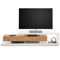 Inside 75 Meuble TV Design EMERAINVILLE Finition Laquée Blanc Mat 3 Tiroirs Fa?... -Vente-unique shop meuble tv scandinave emela blanc chene 3