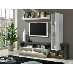 Vente-unique Mur TV Avec 2 Portes - Blanc Laqué Et Béton - SEFRO -Vente-unique shop meuble tv sefro 10877822 28398844 1140x1140