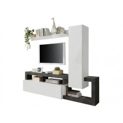Vente-unique Mur TV Avec 2 Portes - Blanc Laqué Et Béton - SEFRO -Vente-unique shop meuble tv sefro 10877822 28398846 1140x1140