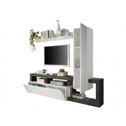 Vente-unique Mur TV Avec 2 Portes - Blanc Laqué Et Béton - SEFRO -Vente-unique shop meuble tv sefro 10877822 28398848 1140x1140