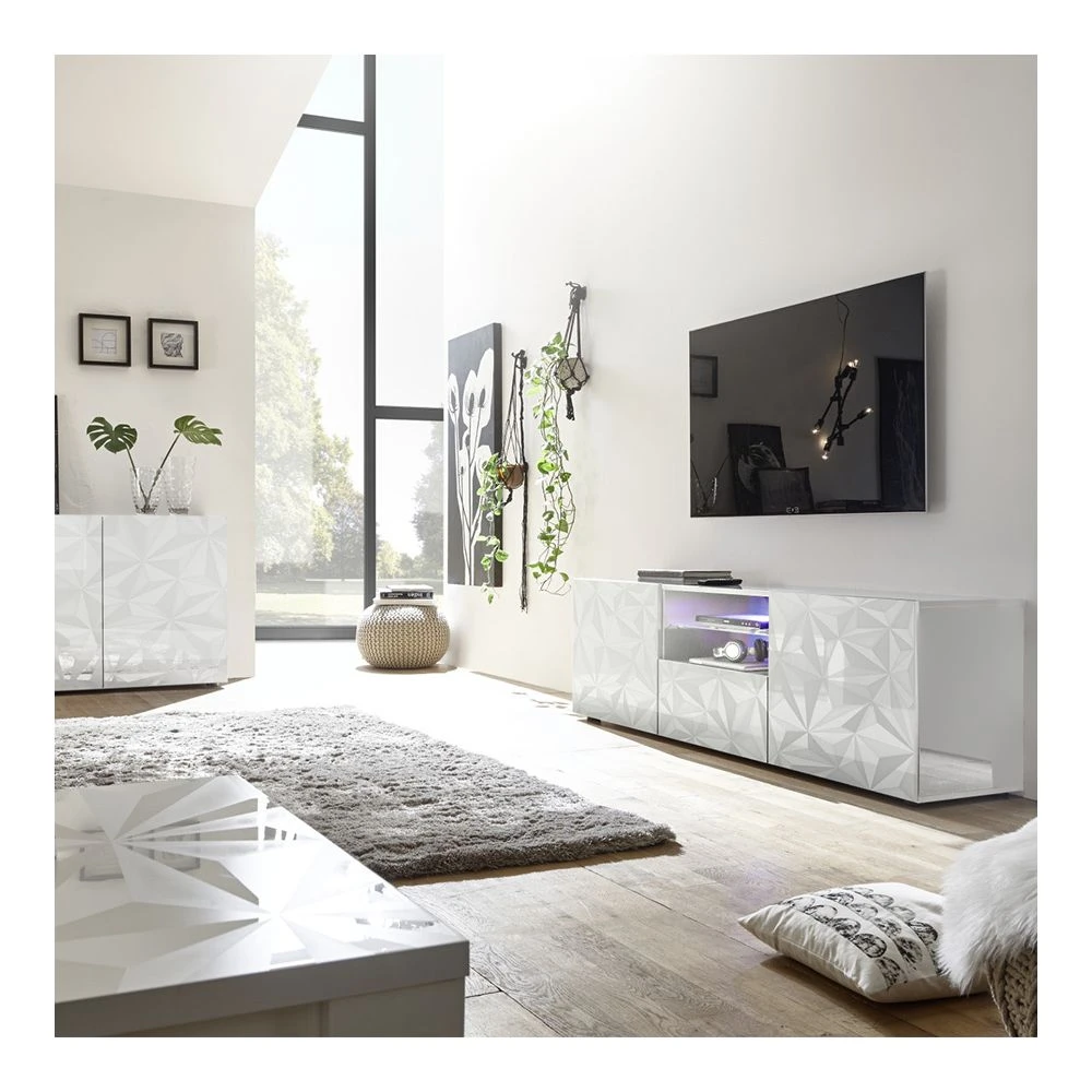 HAPPYMOBILI Meuble TV 180 Cm Design Blanc Laqué ANTONIO 5 HAPPYMOBILI Meuble TV 180 Cm Design Blanc Laqué ANTONIO – Image 3