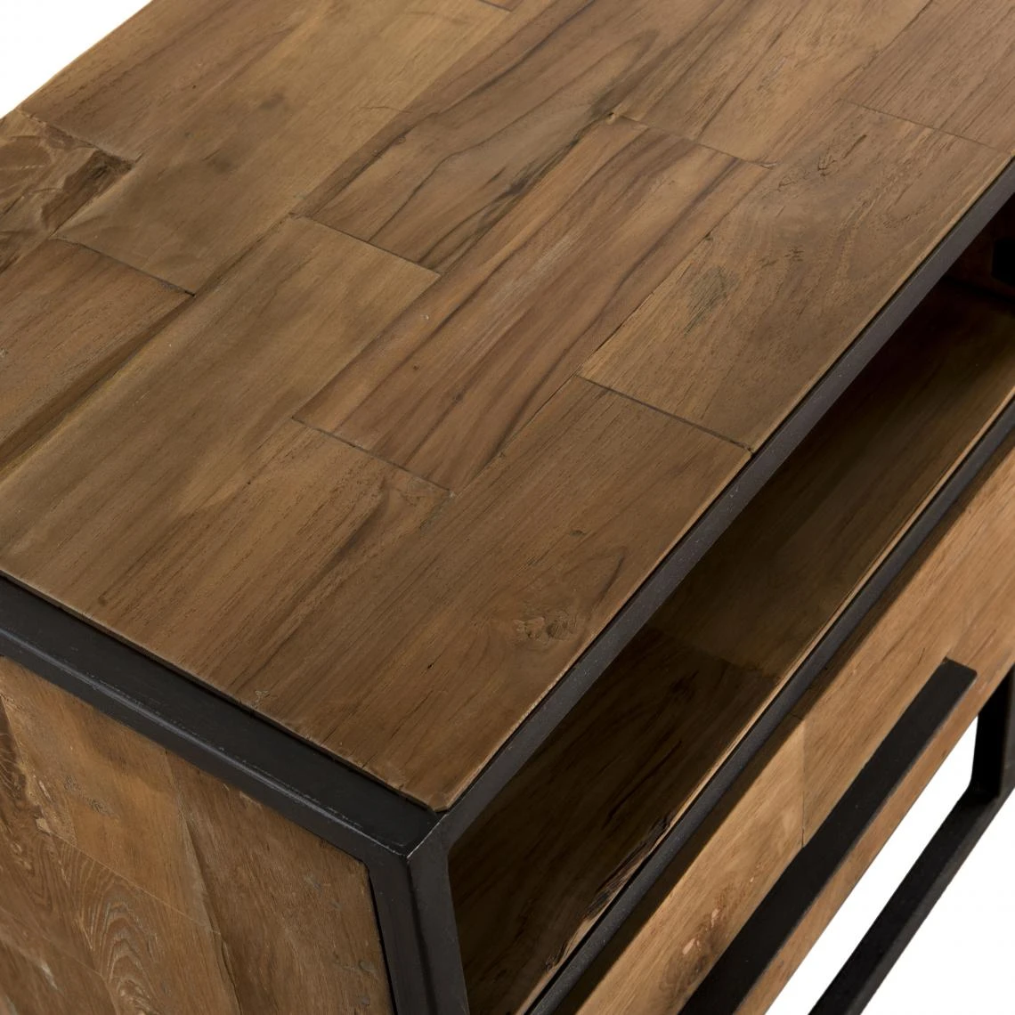 MACABANE Meuble Tv SIXTINE 3 Niches 3 Tiroirs Bois Teck Recyclé Et Métal 13 MACABANE Meuble Tv SIXTINE 3 Niches 3 Tiroirs Bois Teck Recyclé Et Métal – Image 11