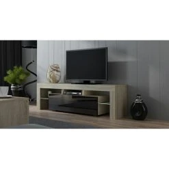 Dusine Meuble TV SPIDER à LED En Chêne MAT Avec Porte Noir Laqué 160 Cm -Vente-unique shop meuble tv spider a led en chene mat avec porte noir laque 9758312 1013078 78 1140x1140