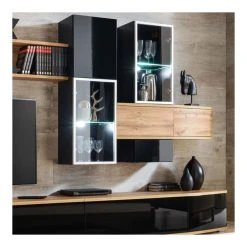 NOUVOMEUBLE Ensemble Meuble TV Noir Et Couleur Bois BAGNOLO -Vente-unique shop meubles tv noir bois moderne zd3 z