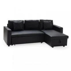 Beneffito MILFORD - Canapé D'angle Convertible 3 Places - Simili Cuir Noir