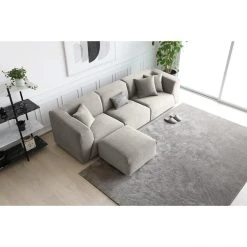 CONCEPT USINE Monroe Velours Côtelé Gris Clair : Canapé Modulable 3 Places + 1 Po... -Vente-unique shop monroe velours cotele gris clair canape modulable 3 places 1 pouf gris clair 10847092 28277896 1140x1140