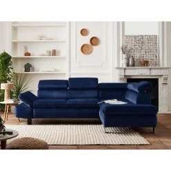 Lisa Design Canapé D'angle Droit Convertible 5 Places NAIROBI - Velours Bleu Nuit -Vente-unique shop nairobi canape d angle convertible en velours 5 places avec tetieres droit 1