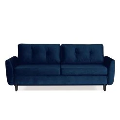 Lisa Design Canapé Droit Convertible 3 Places NILS - Velours Bleu Nuit