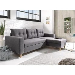 Bestmobilier NORDIC - Canapé Scandinave D'angle Réversible Convertible - Gris Fon...
