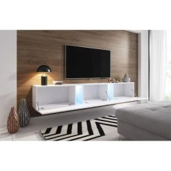 VIVALDI Meuble TV - SLANT 2 - 240 Cm - Chêne Wotan +LED - Style Moder... -Vente-unique shop orqibpb
