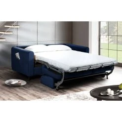 Lisa Design Canapé Droit Convertible 3 Places OWEN - Velours Bleu Nuit -Vente-unique shop owen canape 3 places convertible ouverture express couchage quotidien velours 1