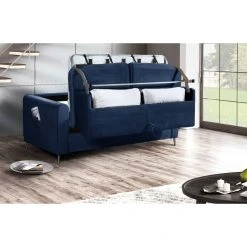 Lisa Design Canapé Droit Convertible 3 Places OWEN - Velours Bleu Nuit -Vente-unique shop owen canape 3 places convertible ouverture express couchage quotidien velours 2