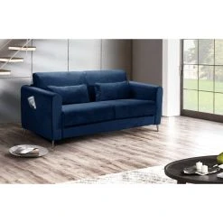 Lisa Design Canapé Droit Convertible 3 Places OWEN - Velours Bleu Nuit -Vente-unique shop owen canape 3 places convertible ouverture express couchage quotidien velours 3